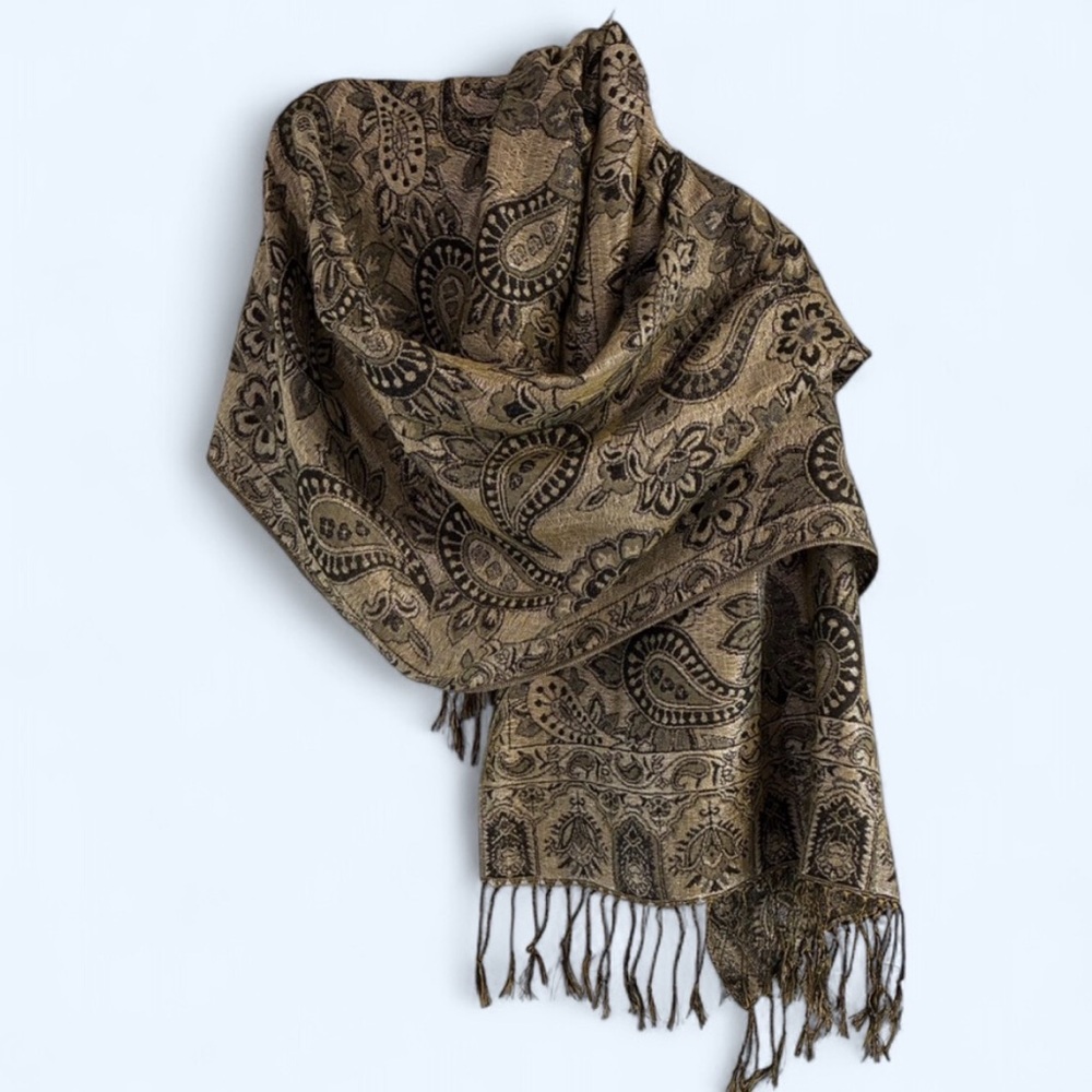 Paisley Patterned Pashmina Scarf with Fringe 27”x70”